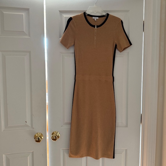 Reiss Rosie Short Sleeve Sweater Dress XS Camel/Black Striped Knit - Picture 3 of 15